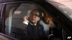 FILE - Representative George Santos departs Capitol Hill in Washington, Jan. 11, 2023.