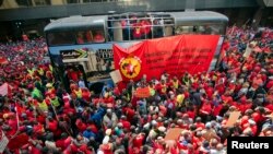 Members of the National Union of Metalworkers (NUMSA) march on the first day of a nationwide strike in Johannesburg, July 1, 2014.