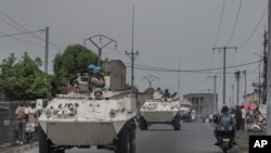 U.N. armored personnel carriers deploy outside Goma, Democratic Republic of the Congo, Jan. 25, 2025.