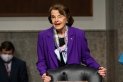 Democratic Senator from California Dianne Feinstein prepares to hear testimony from former Deputy Attorney General Rod Rosenstein in the Dirksen Senate Office Building in Washington, June 3, 2020.