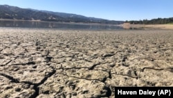 An exposed dry bed is seen at Lake Mendocino near Ukiah, Calif., Wednesday, Aug. 4, 2021. (AP Photo/Haven Daley)