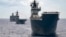 FILE - In this undated photo provided by the Australian Defense Force, Royal Australian Navy Ships Canberra, Supply and Warramunga sail in formation with 37 ships during Exercise Rim of the Pacific 2022.
