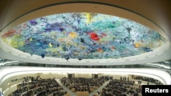 Sesión del Consejo de Derechos Humanos durante el discurso de la Alta Comisionada de las Naciones Unidas para los Derechos Humanos, Michelle Bachelet, en las Naciones Unidas en Ginebra, Suiza, el 27 de febrero de 2020.