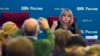 FILE - Ella Pamfilova, head of the Russian Central Election Commission, facing camera, speaks at commission headquarters in Moscow, Russia, Sept. 15, 2016.