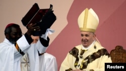 Pope Francis celebrates Mass at Zimpeto Stadium in Maputo, Mozambique, Sept. 6, 2019.