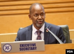 Elias Magosi, SADC executive secretary, sums up the Jan. 31, 2025, SADC meeting in Mount Hampden, Zimbabwe. (Columbus Mavhunga/VOA)