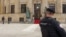Police officers guard the Palace of the Republic after Bosnian prosecutors ordered the detention of three top Bosnian Serb officials over a series of separatist actions, in the Bosnian town of Banja Luka, 240 kms northwest of Sarajevo, March 12, 2025.