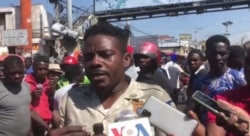 Geffrard Guerby, a national police union delegate, talks to VOA about the jailbreak, March 18, 2021. (Matiado Vilme/VOA)