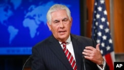 Secretary of State Rex Tillerson speaks at the State Department in Washington, Aug. 22, 2017.