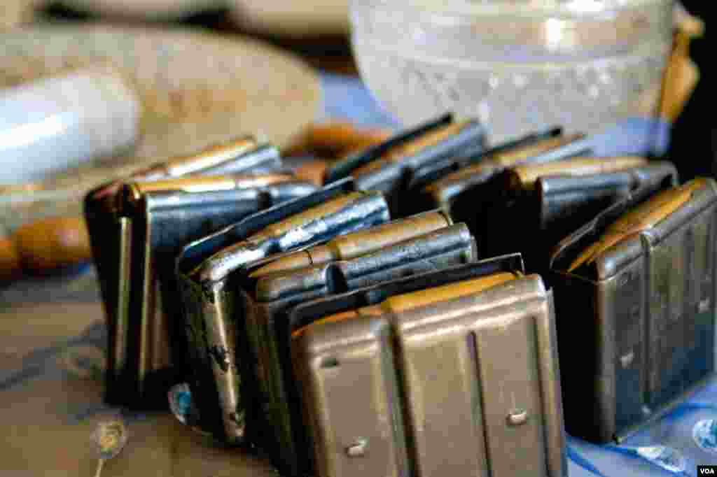 Ammunition for Sunni fighters sits on a table in a home in the Bab Tabbaneh neighborhood of Tripoli, Lebanon, August 25, 2012. (VOA/Jeff Neumann)