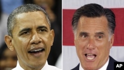 President Barack Obama and Republican presidential candidate, former Massachusetts Gov. Mitt Romney, April 2012.