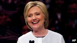 Democratic presidential candidate Hillary Clinton speaks in New York after clinching her party's nomination, June 7, 2016,