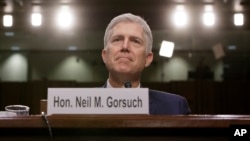 Supreme Court Justice nominee Neil Gorsuch listens on Capitol Hill in Washington, March 22, 2017, as he testifies at his confirmation hearing before the Senate Judiciary Committee.