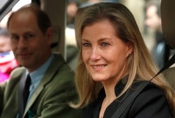 Britain's Prince Edward and Sophie, Countess of Wessex, leave Windsor Castle in their car following the death of Britain's Prince Philip in Windsor, England, April 10, 2021.