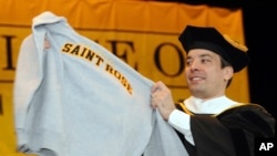 FILE - Jimmy Fallon attends the College of Saint Rose graduation in 2009. The college will close in May 2024 after years of financial struggles, officials said. (AP Photo/Hans Pennink, File)