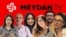 Meydan TV journalists, including editor Aynur Elgunash, left, are being detained in what watchdogs say is a media crackdown in Azerbaijan. The others shown are Natig Javadli, Aytaj Tapdig, Aysel Umudova, Ramin Jabrayilzada and Khayala Agayeva. (Meydan TV)