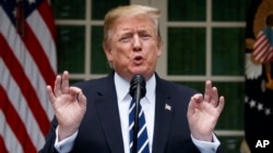 President Donald Trump delivers a statement in the Rose Garden of the White House, May 22, 2019.