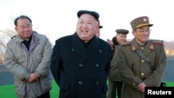 North Korean leader Kim Jong Un supervised a ballistic rocket launching drill of Hwasong artillery units of the Strategic Force of the KPA on the spot in this undated photo released by North Korea's Korean Central News Agency (KCNA) in Pyongyang, March 7, 2017.