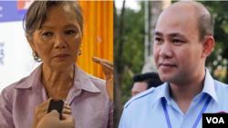 រូប​ឯកសារ៖ លោកស្រី មួរ សុខហួរ (ខាងស្ដាំ) តំណាងរាស្រ្ត​គណបក្ស​សង្គ្រោះ​ជាតិ​ដែល​ត្រូវ​បាន​រំលាយ (ឆ្វេង) និង​លោក​ ហ៊ុន ម៉ានី​ ប្រធាន​សហភាព​សហព័ន្ធ​យុវជន​កម្ពុជា (ស្តាំ)។ (ឡេង ឡែន/VOA)
