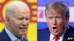 Presiden AS Joe Biden di Albuquerque, New Mexico, pada 9 Agustus 2023 dan mantan Presiden AS dan calon presiden Partai Republik 2024 Donald Trump di Des Moines, Iowa, pada 10 Januari 2024. (Foto: AFP)