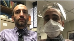 The Rev. Matthew Arlyck, shown in selfies, gears up for work at Einstein Medical Center Philadelphia.