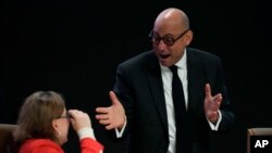 Simon Stiell, United Nations climate chief, speaks ahead of a plenary session at the COP29 U.N. Climate Summit, Nov. 18, 2024, in Baku, Azerbaijan.