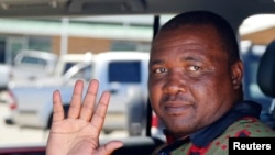 Mothetjoa Metsing, leader of the Lesotho Congress for Democracy, gestures after speaking to Reuters in the capital, Maseru, Feb. 26, 2015.