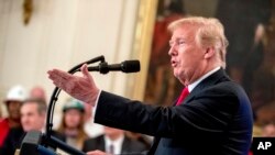 FILE - President Donald Trump speaks before signing an Executive Order that establishes a National Council for the American Worker during a ceremony in the East Room of the White House in Washington, July 19, 2018. 