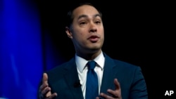 Former Housing and Urban Development Secretary and Democratic presidential candidate Julian Castro speaks during the We the People Membership Summit, featuring the 2020 Democratic presidential candidates, at the Warner Theater, in Washington, Apr. 1, 2019